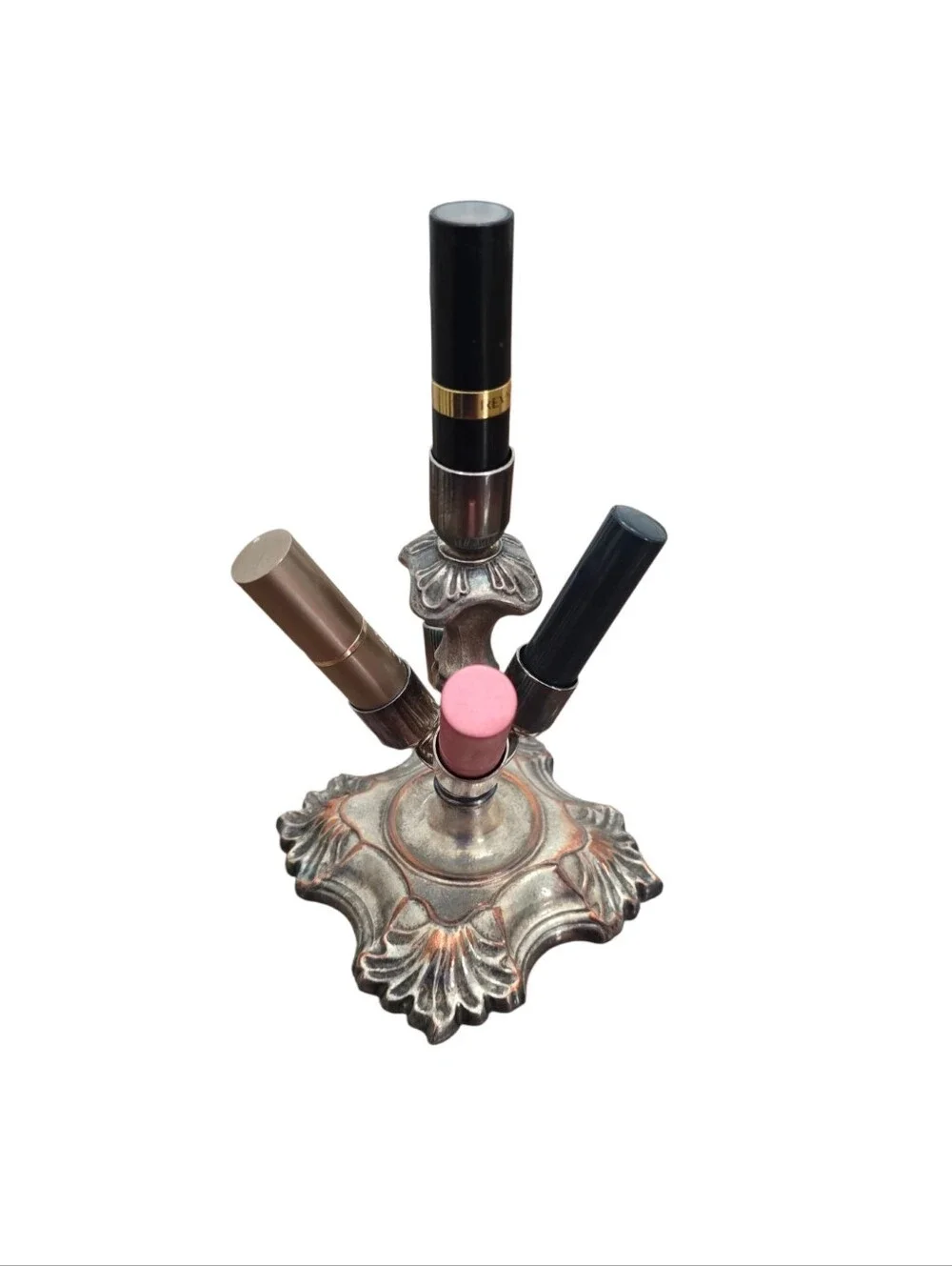 Vintage Silver Plated Lipstick Holder Candelabra